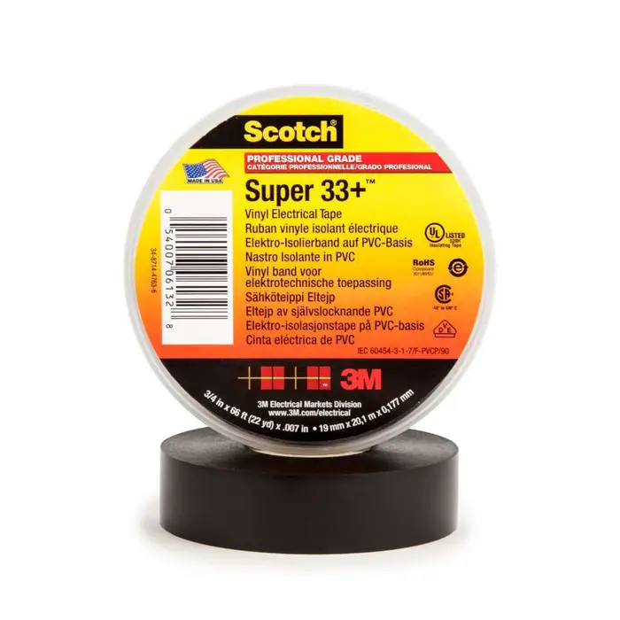 Scotch Super 33+ Vinyl Elektro-Isolierband, Schwarz, 25 mm x 33 m, 0,18 mm