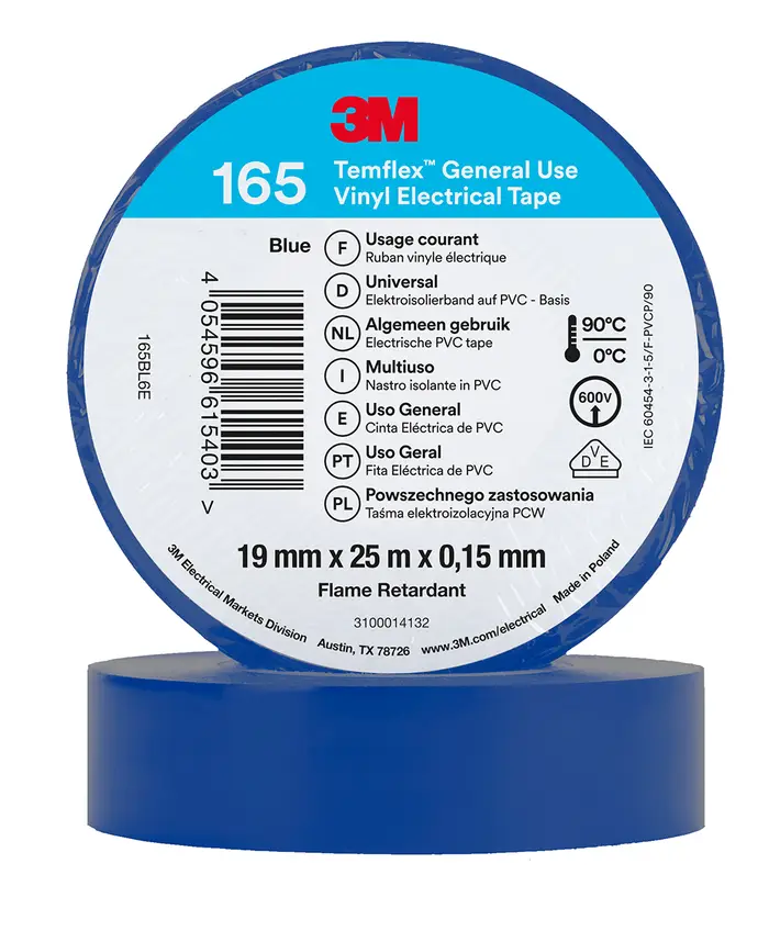 3M Temflex Vinyl-Isolierband 165, Blau, 19 mm x 25 m