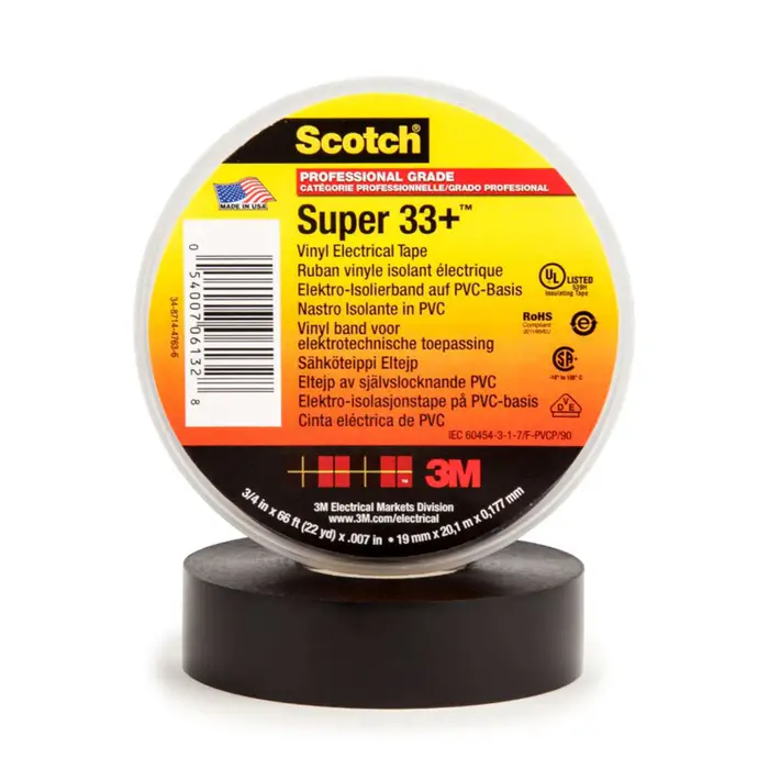 Scotch Super 33+ Vinyl Elektro-Isolierband, Schwarz, 19 mm x 33 m, 0,18 mm