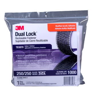 3M Dual Lock TB3870, Schwarz, 25 mm x 3 m, 6.1 mm, 40 Köpfe/cm2, Aussenbreich