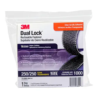 3M Dual Lock Flexibler Druckverschluss TB3560, Transluzent, 25 mm x 3 m, 5.7 mm, 40 Köpfe/cm2, Aussenbreich