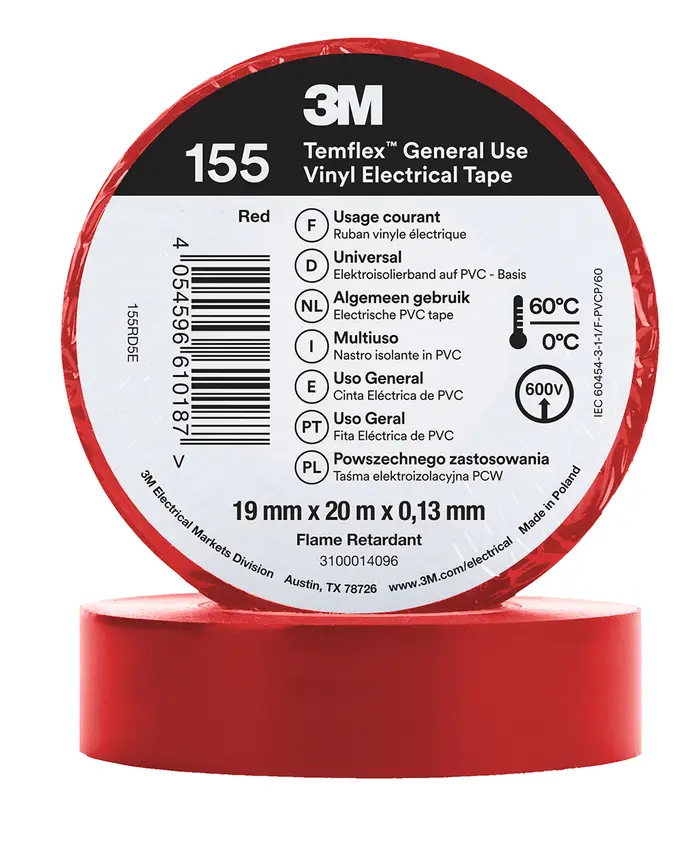 3M Temflex Vinyl-Isolierband 155, Rot, 19 mm x 20 m