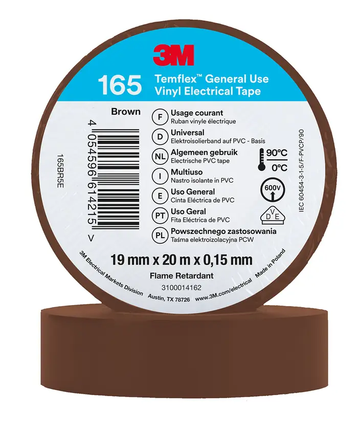 3M Temflex Vinyl-Isolierband 165, Baun, 19 mm x 20 m