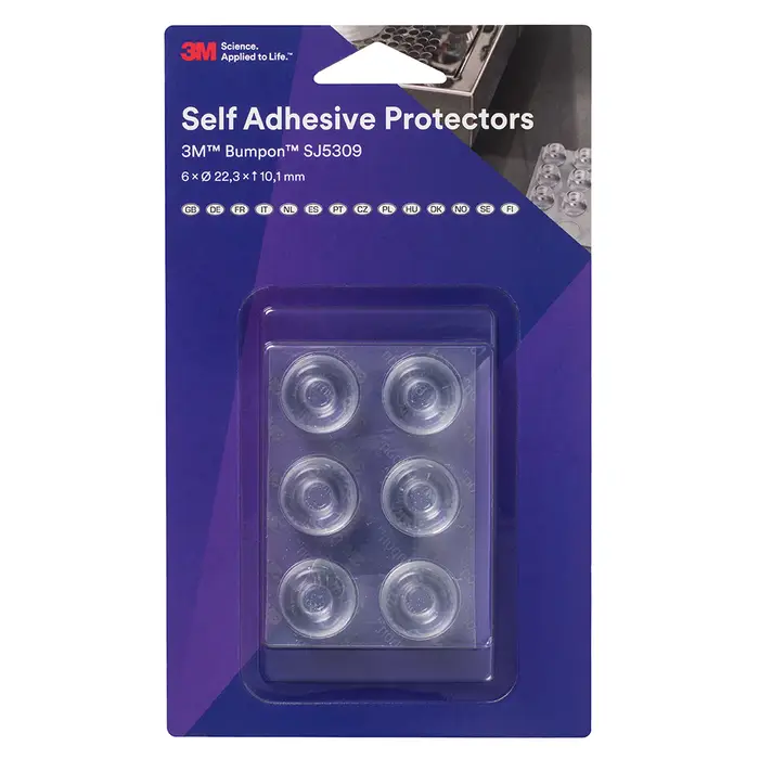 3M Bumpon SJ5309BL Elastikpuffer Mini-Pack, Transparent, 6 Stück, 22,3 x 10,1 mm, Klebstoff Acrylat A-20