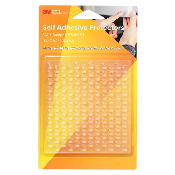 3M Bumpon SJ6553BL Elastikpuffer Mini-Pack, Transparent, 11,0 x 3,05 mm, 132 Stück, Klebstoff Synthetischer Kautschuk R-25