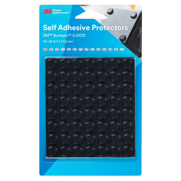 3M Bumpon SJ5012BL Elastikpuffer Mini-Pack, Schwarz, 56 Stück, 12,7 x 3,5 mm, Klebstoff Natur-Kautschuk R-30