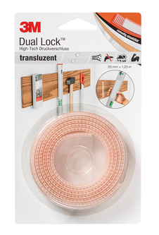 3M Dual Lock Flexibler Druckverschluss SJ3560, Transparent, 25 mm x 1.25 m, 5.7 mm, 40 Köpfe/cm², Außenbereich, Blister