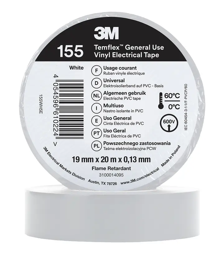 3M Temflex Vinyl-Isolierband 155, Weiß, 19 mm x 20 m