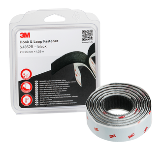 3M Haken- und Schlaufenband SJ352B, Schwarz, 25 mm x 1.25 m, 4.4 mm, Blister IPC