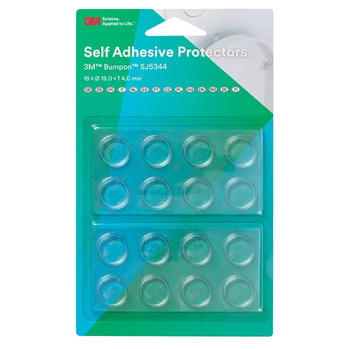 3M Bumpon SJ5344BL Elastikpuffer Mini-Pack, Transparent, 16 Stück, 19,1 x 4,1 mm, Klebstoff Acrylat A-20