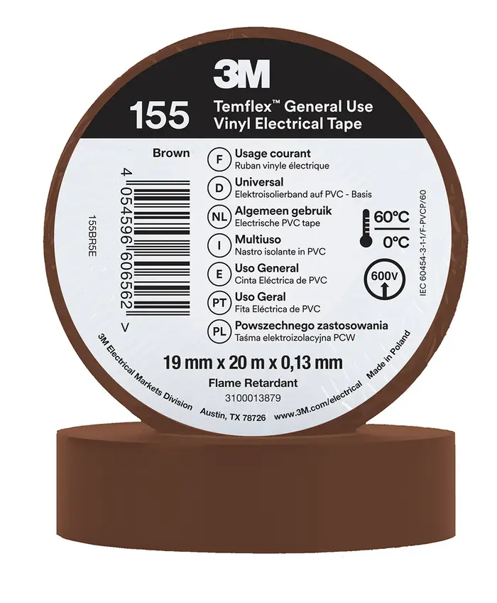 3M Temflex Vinyl-Isolierband 155, Baun, 19 mm x 20 m