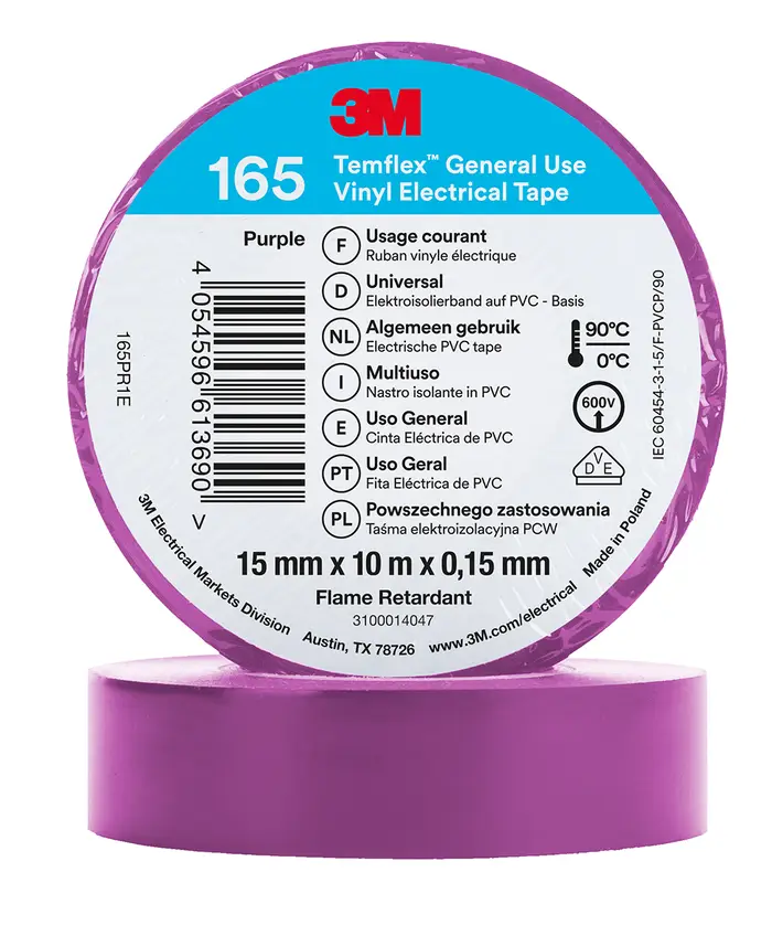 3M Temflex Vinyl-Isolierband 165, Violett, 15 mm x 10 m