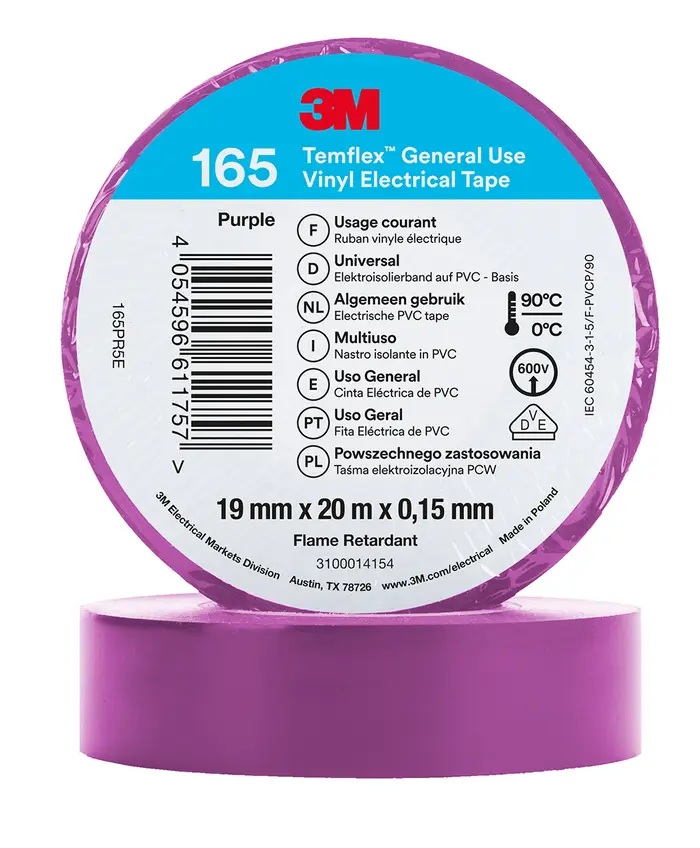 3M Temflex Vinyl-Isolierband 165, Violett, 19 mm x 20 m