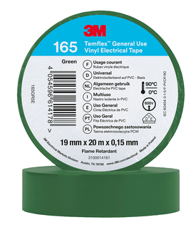 3M Temflex Vinyl-Isolierband 165, Grün, 19 mm x 20 m