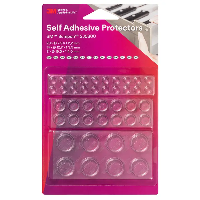 3M Bumpon SJ5300BL Elastikpuffer Mini-Pack (20x SJ5302, 14x SJ5312, 8x SJ5344), Transparent