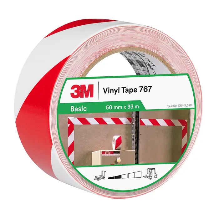 3M Gefahrenwarnmarkierungsband 767i, Rot/Weiß, 50 mm x 33 m, einzelverpackt