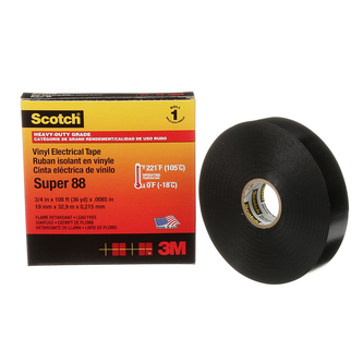 Scotch Super 88 Vinyl Elektro-Isolierband, Schwarz, 19 mm x 33 m, 0.22 mm, 48 Rollen/Karton