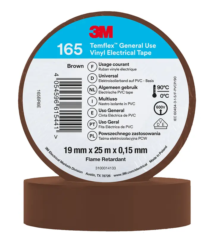 3M Temflex Vinyl-Isolierband 165, Baun, 19 mm x 25 m