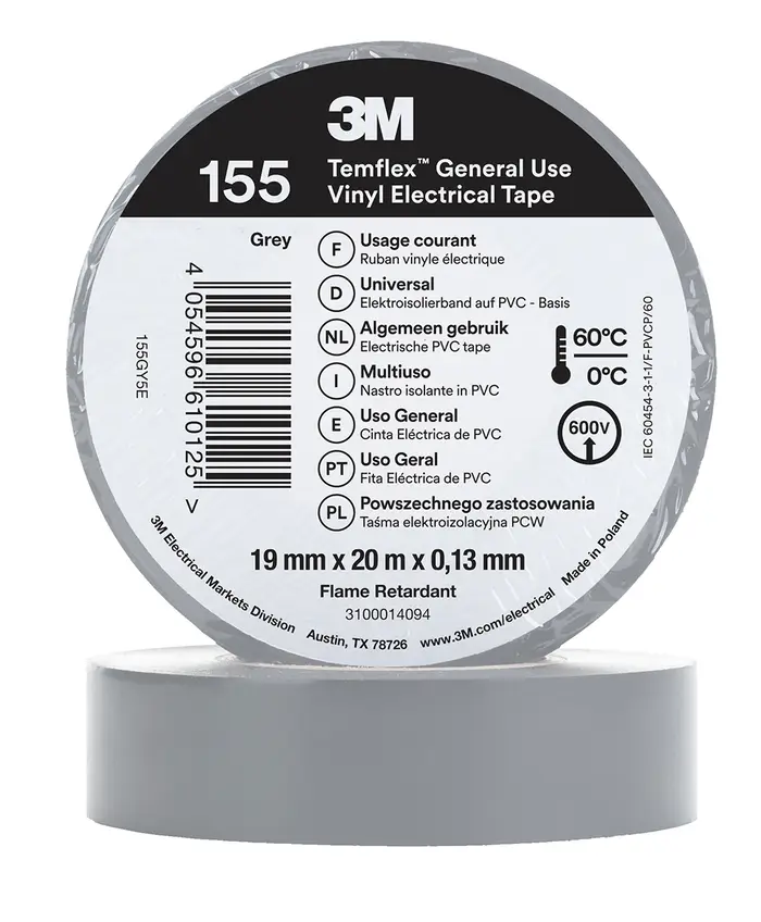 3M Temflex Vinyl-Isolierband 155, Grau, 19 mm x 20 m