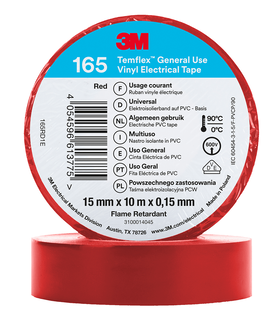 3M Temflex Vinyl-Isolierband 165, Rot, 15 mm x 10 m