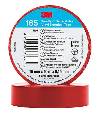3M Temflex Vinyl-Isolierband 165, Rot, 15 mm x 10 m