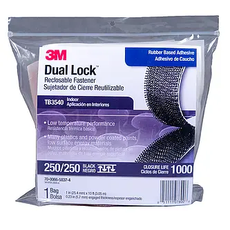 3M Dual Lock TB3540, Schwarz, 25 mm x 3 m, 5.7 mm, 40 Köpfe/cm2, Innenbereich