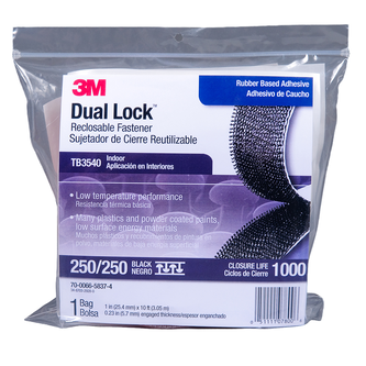 3M Dual Lock TB3540, Schwarz, 25 mm x 3 m, 5.7 mm, 40 Köpfe/cm2, Innenbereich