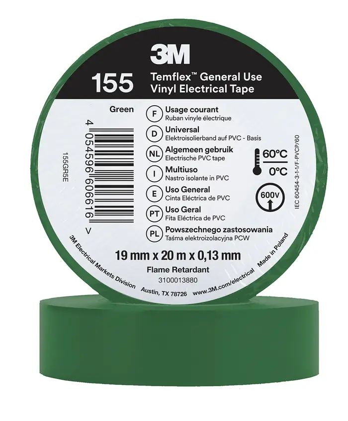 3M Temflex Vinyl-Isolierband 155, Grün, 19 mm x 20 m