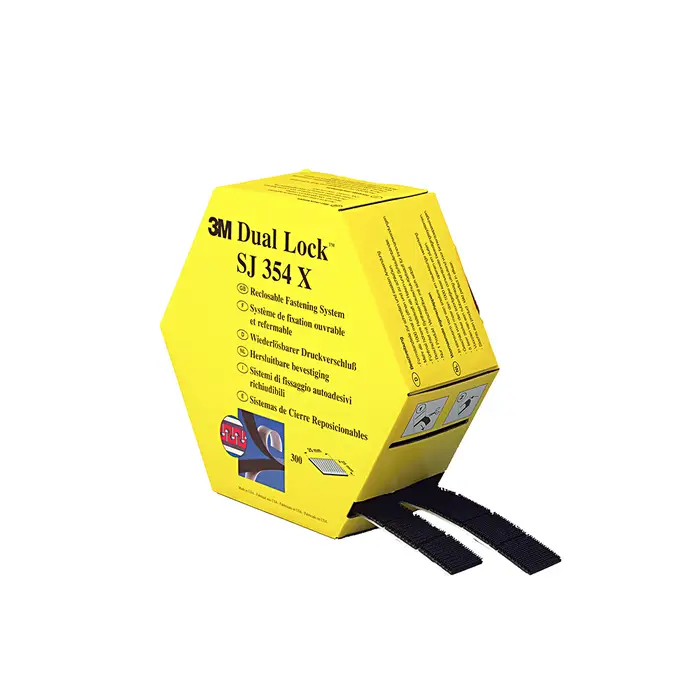 3M Dual Lock Flexibler Druckverschluss SJ354-Serie, SJ354X, Schwarz, 25 mm x 5 m, 5.7 mm, 40 Köpfe/cm², Innenbereich, Spendebox